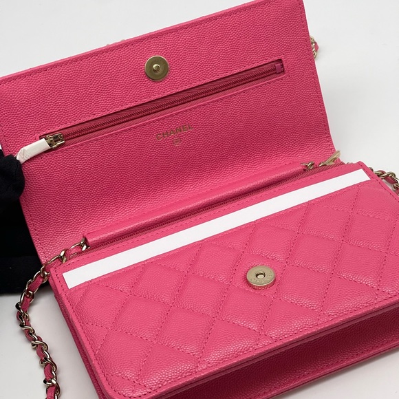 New CHANEL Classic Fuschia Pink Caviar Leather WOC Wallet On Chain Dust Bag Box - Picture 7 of 11